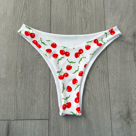White Cherry Mid Rise Thong Bikini Bottoms