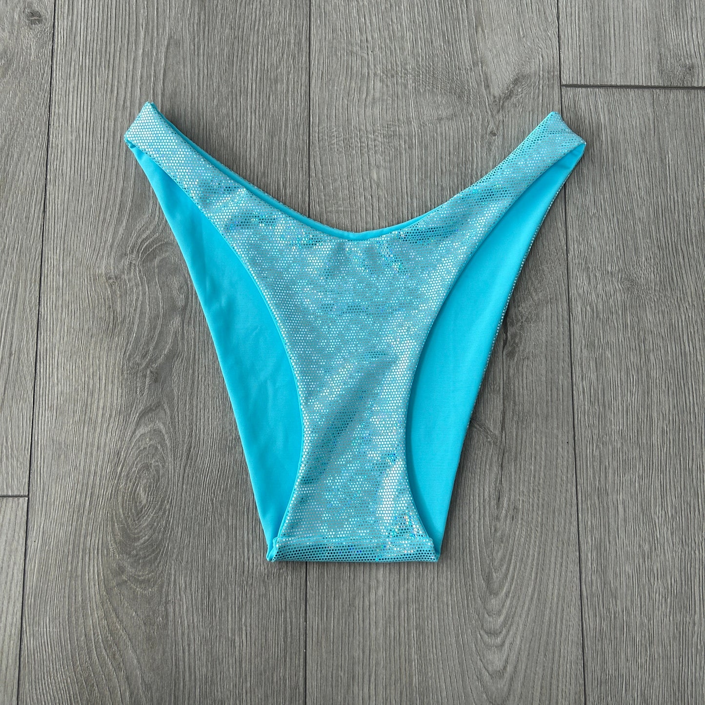 Blue Sparkle Dip Waist Bikini Bottoms Cheeky Coverage - Size 10