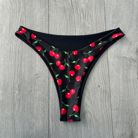 Black Cherry Mid Rise Thong Bikini Bottoms