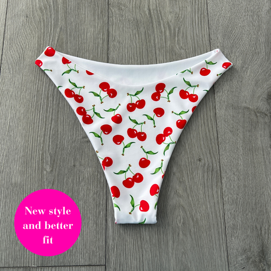 White Cherry Mid Rise Cheeky Bikini Bottoms