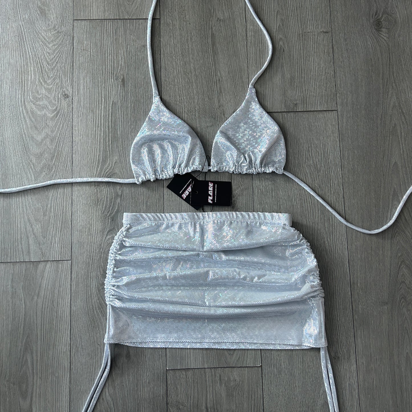 Silver Sparkle Double Ruched Skirt and Triangle Top Set - Size 12