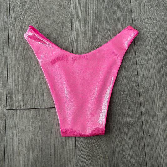 Pink Iridescent Dip Waist Bikini Bottoms Cheeky Coverage - Size 10