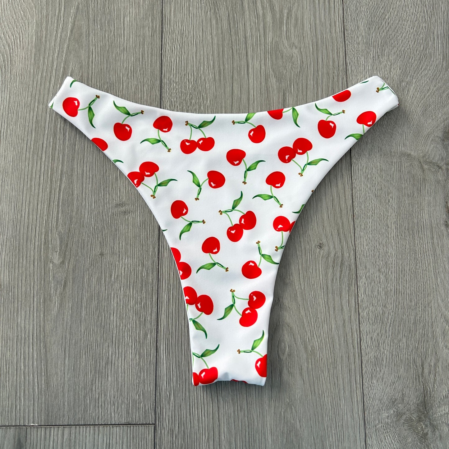 White Cherry Mid Rise Thong Bikini Bottoms
