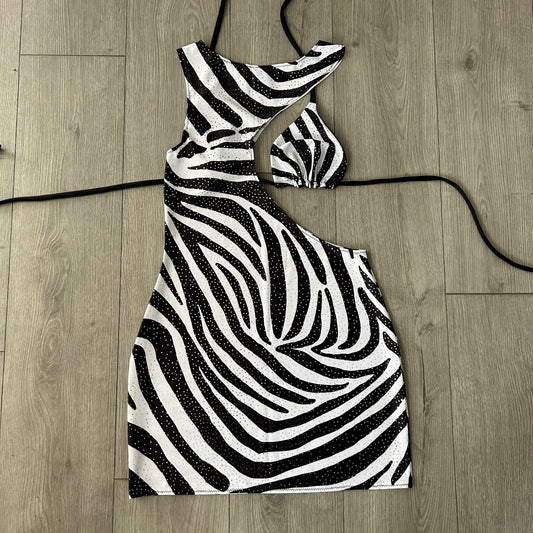 Zebra Triangle Bikini Top and Cut Out Dress