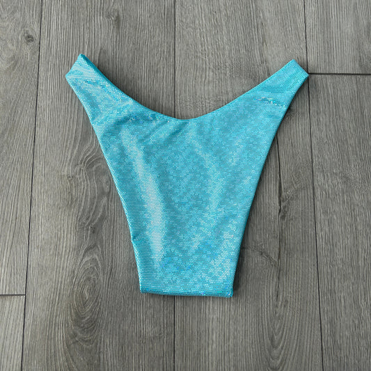 Blue Sparkle Dip Waist Bikini Bottoms Cheeky Coverage - Size 10