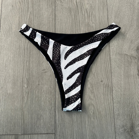 Zebra Mid Rise Thong Bikini Bottoms