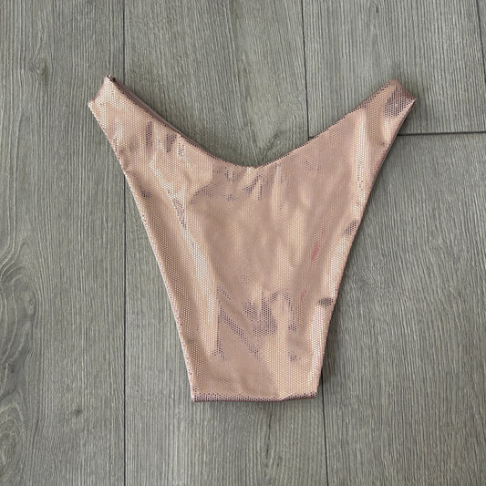 Champagne Sparkle Dip Waist Bikini Bottoms Cheeky Coverage - Size 10