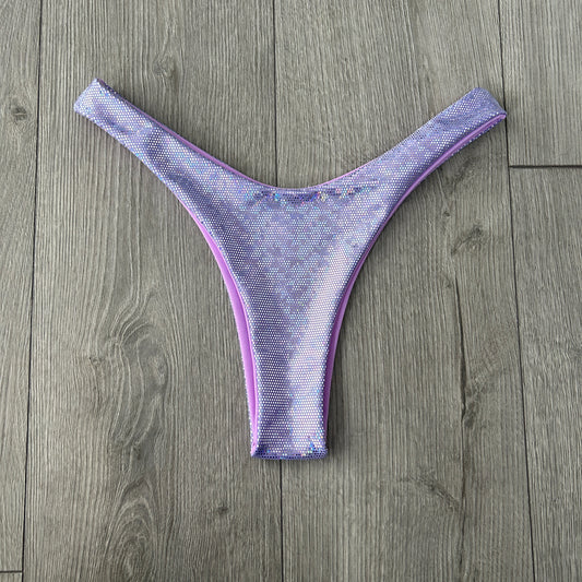 Purple Sparkle Dip Waist Bikini Bottoms Thong Coverage - Size 10