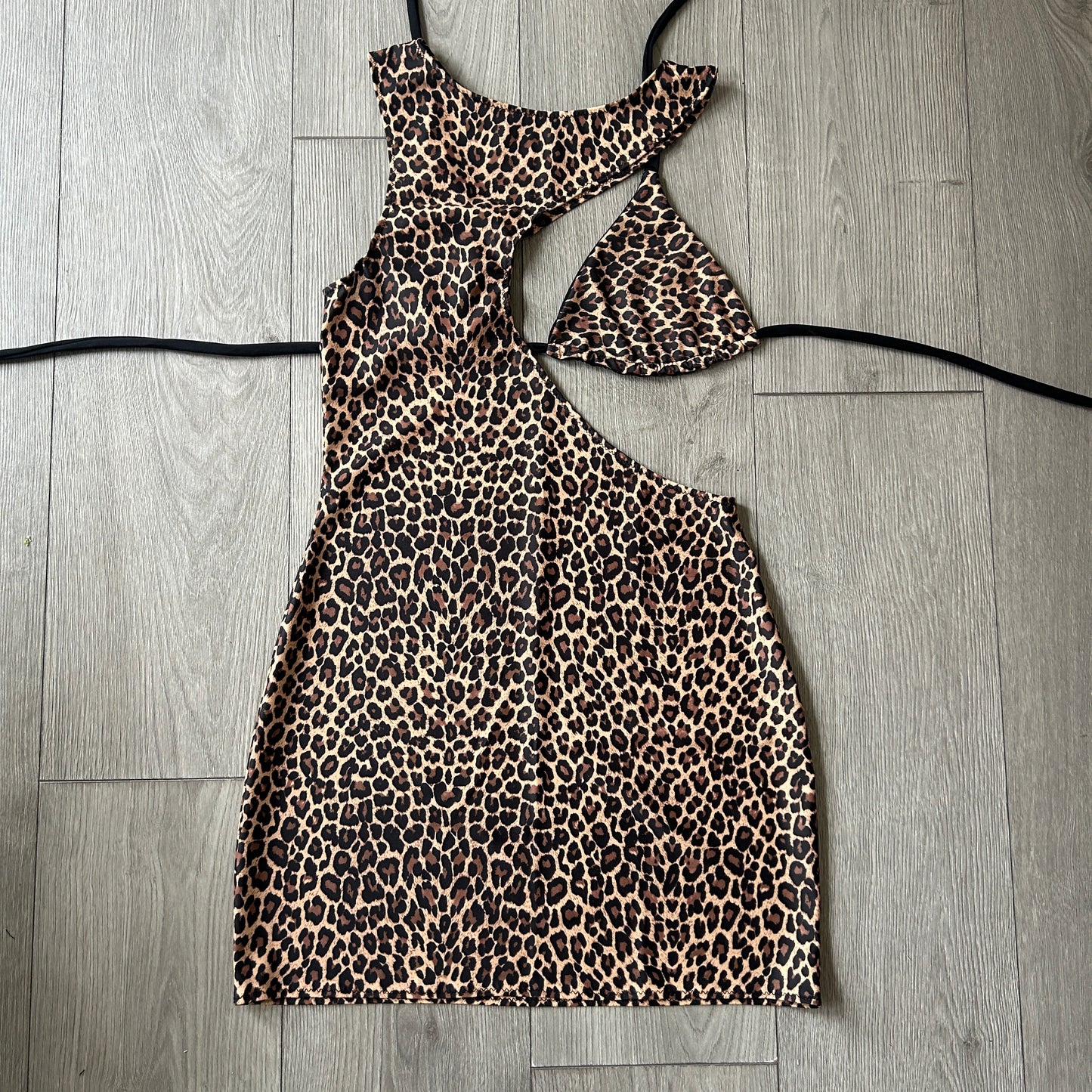 Leopard Triangle Bikini Top and Cut Out Dress