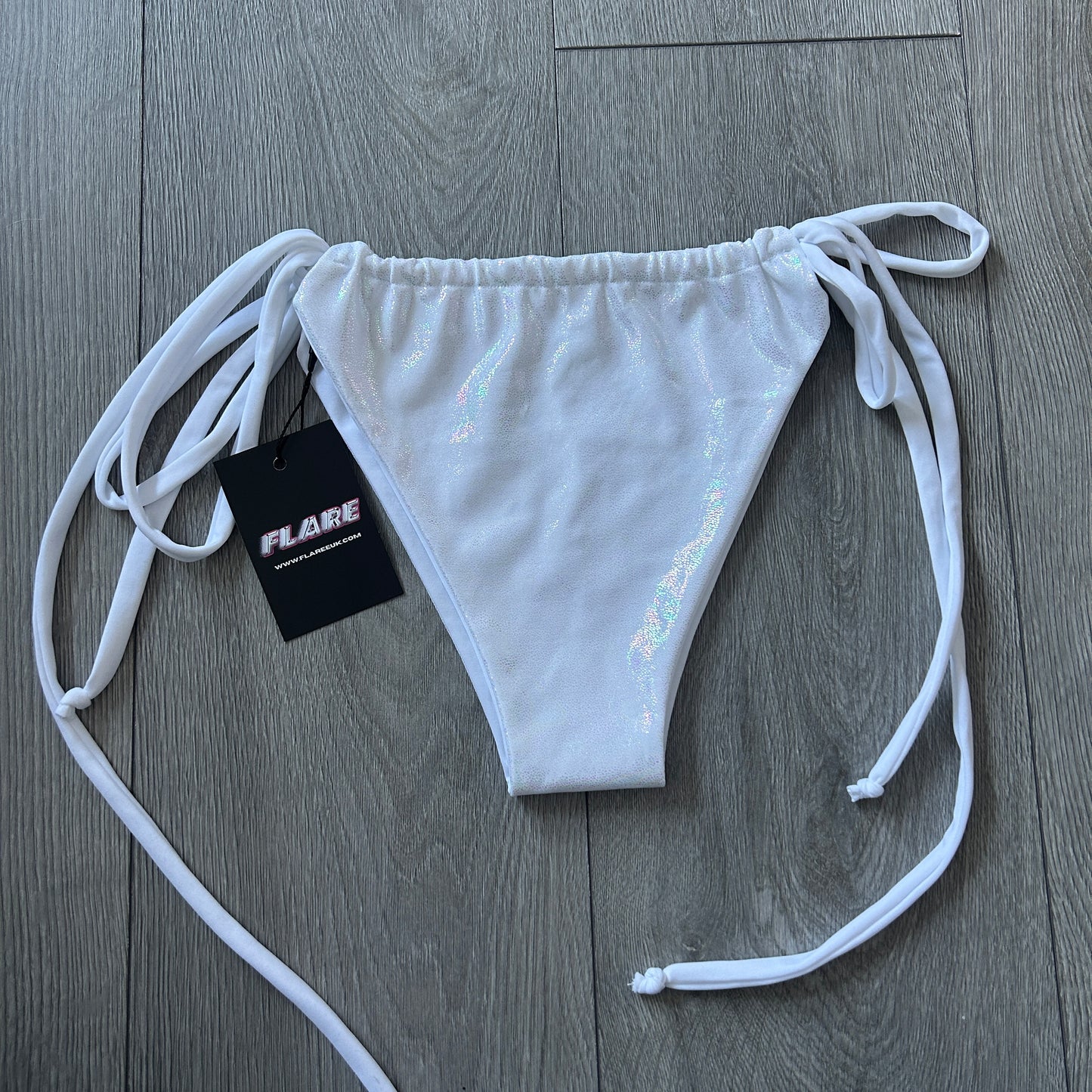 White Pearl Iridescent String Bikini Bottoms - Size 10