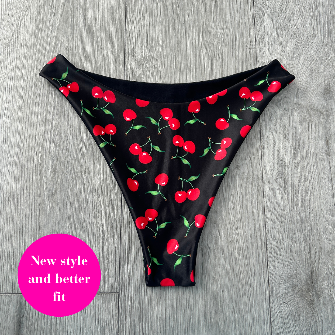 Black Cherry Mid Rise Cheeky Bikini Bottoms