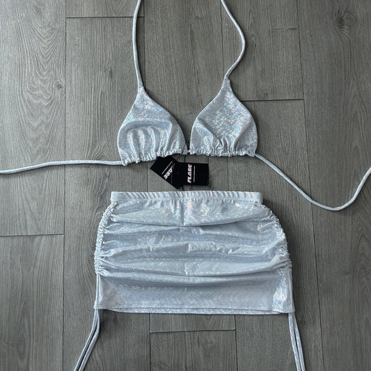 Silver Sparkle Double Ruched Skirt and Triangle Top Set - Size 12