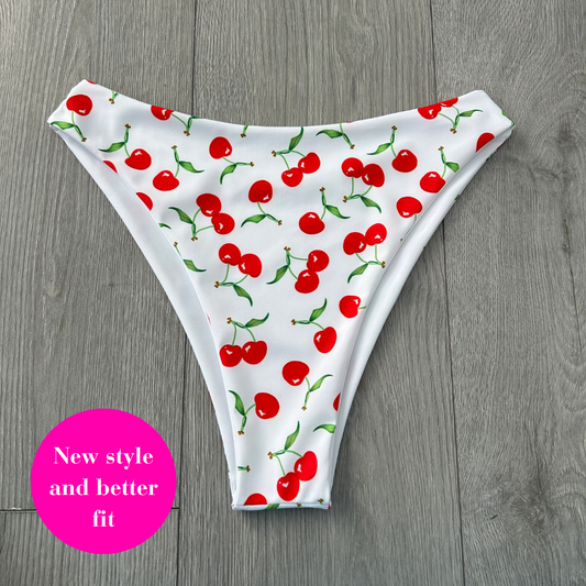 White Cherry Mid Rise Cheeky Bikini Bottoms