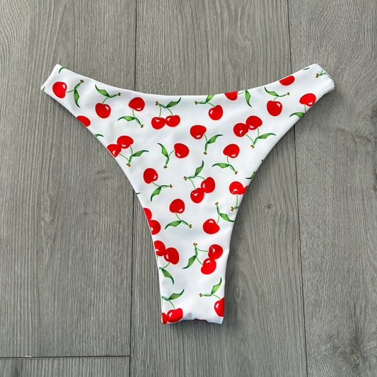 White Cherry Mid Rise Thong Bikini Bottoms
