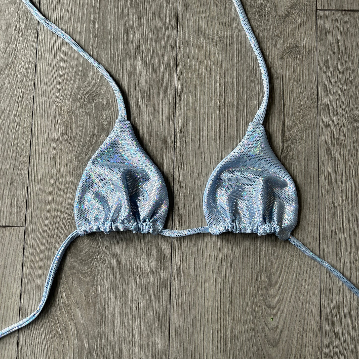 Pale Blue Sparkle Triangle Bikini Top - Size 12