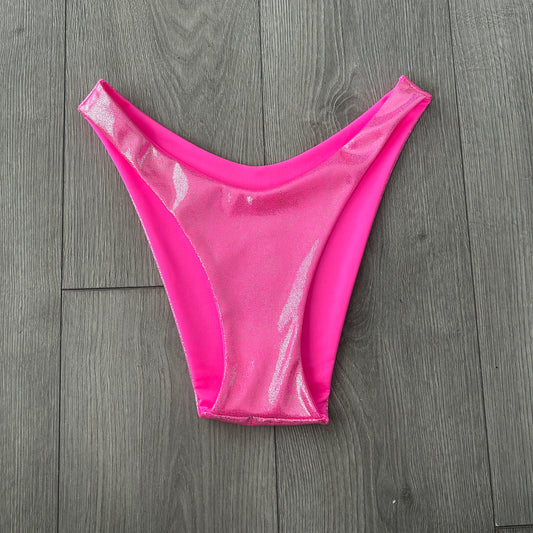 Pink Iridescent Dip Waist Bikini Bottoms Cheeky Coverage - Size 10
