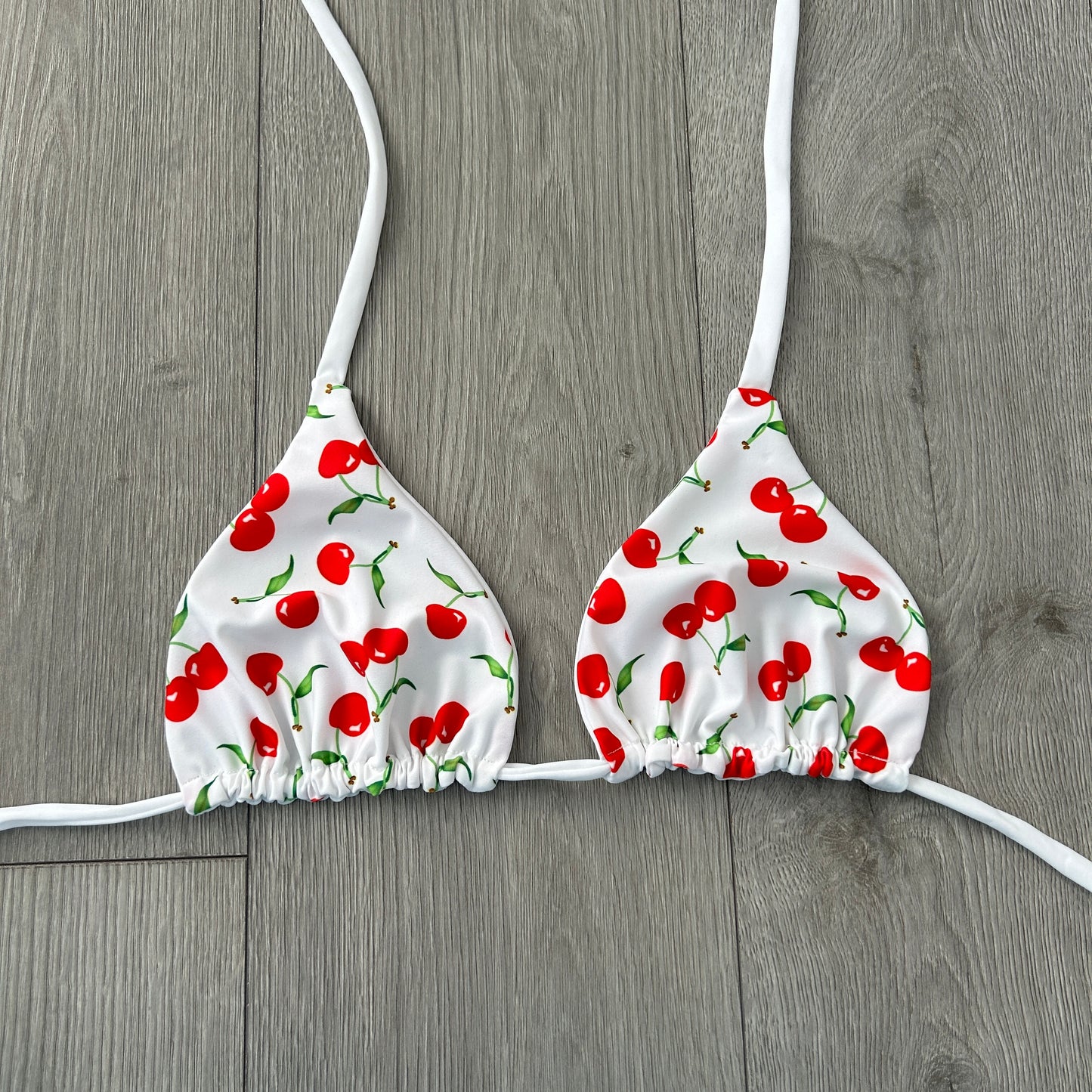 White Cherry Triangle Bikini Top