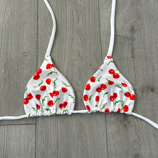 White Cherry Triangle Bikini Top