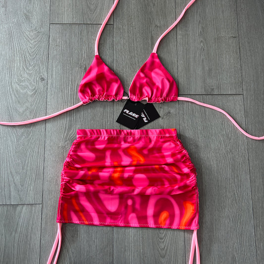 Pink Lava Double Ruched Skirt and Triangle Top Set - Size 6