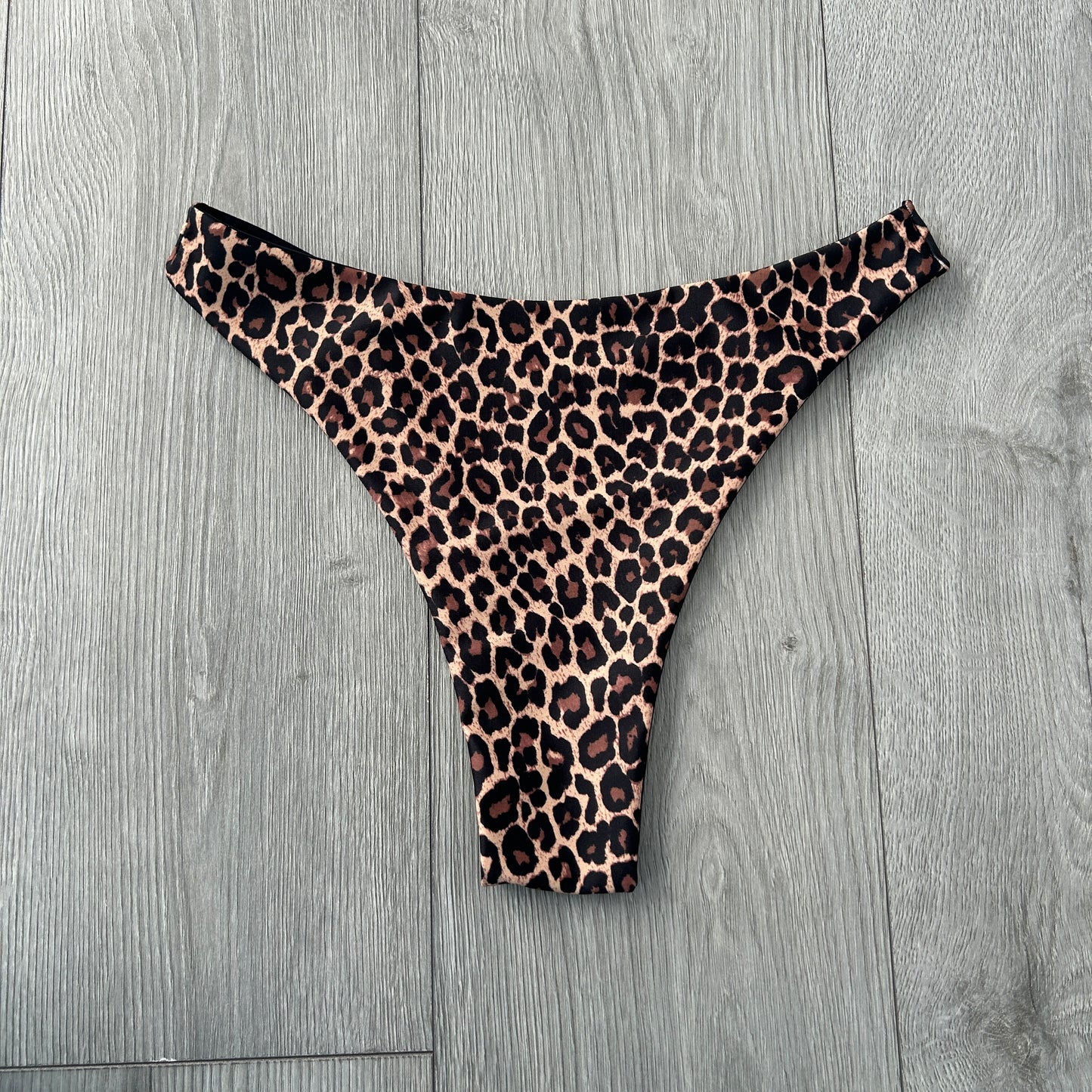 Leopard Mid Rise Thong Bikini Bottoms