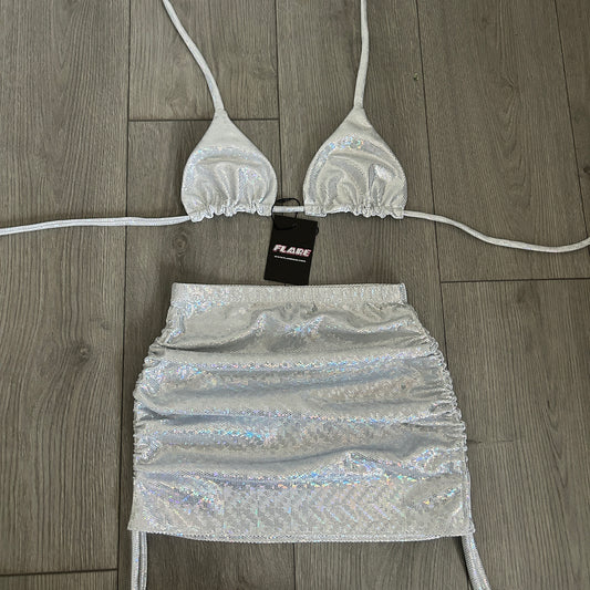 Silver Sparkle Double Ruched Skirt and Triangle Top Set - Size 6
