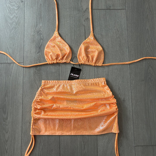 Orange Sparkle Double Ruched Skirt and Triangle Top Set - Size 12
