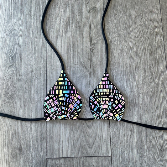 Black Reflective Triangle Bikini Top - Size 8