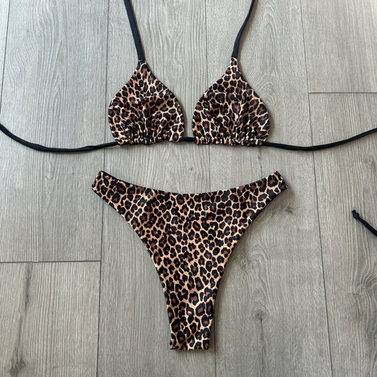 Leopard Mid Rise Thong Bikini
